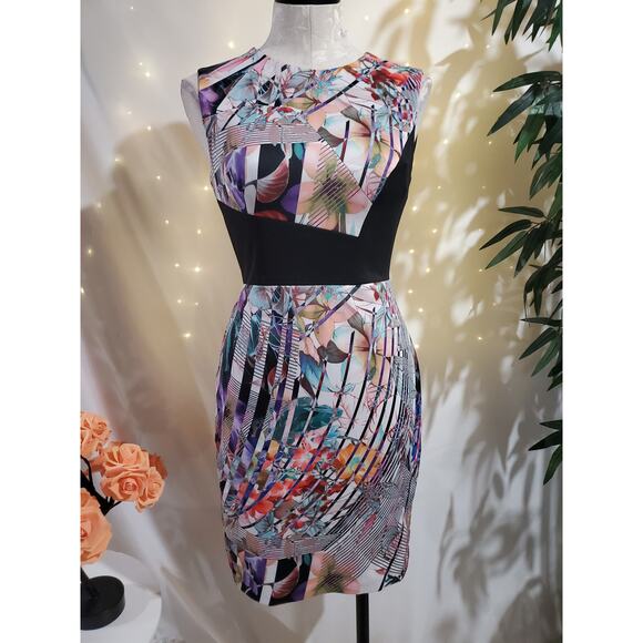 Vtg Rare Y2K Betsey Johnson Scuba Stretch Floral Sheath Dress Size 2 Cocktail - Picture 1 of 11